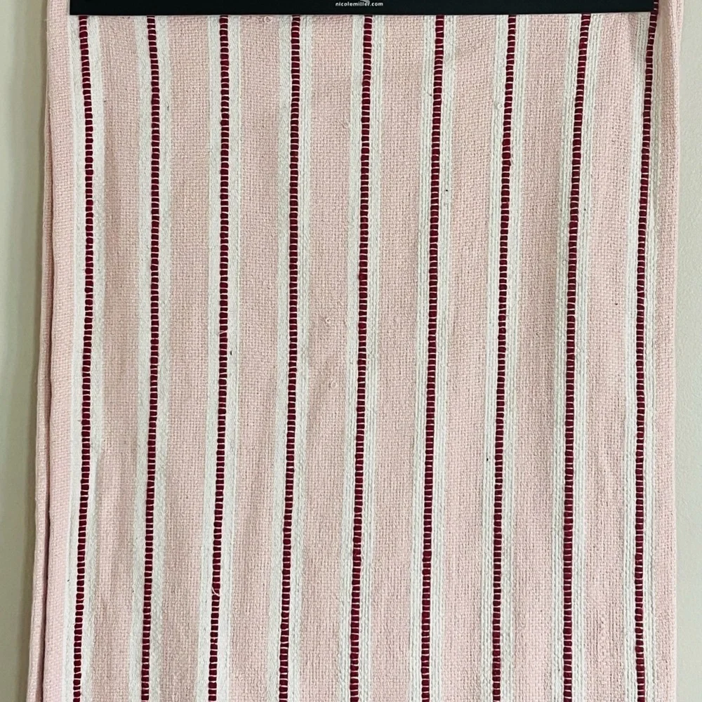 Nicole Miller Home Table Runner Pink Heart Striped Tapestry with Tassels 16x90